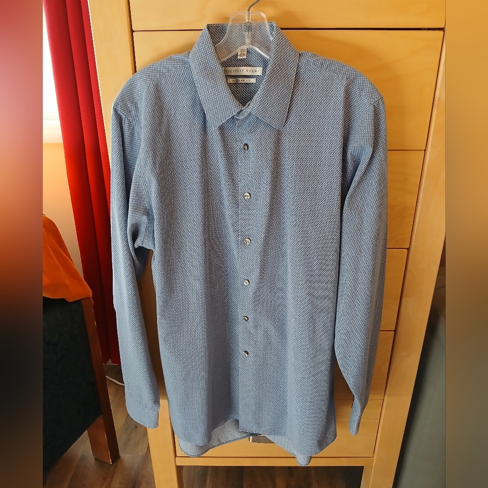 Geoffrey Beene Men's Blue Dot-Pattern Button-Up Shirt Sz 15 1/2 34/35